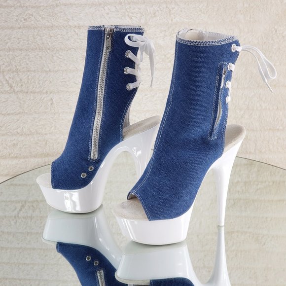 Denim White UV Platform High Heel Ankle Boots Delight - Picture 1 of 10